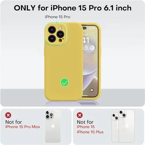 Vooii Compatible with iPhone 15 Pro Case, Upgrade Defender Liquid Silicone, [Enhanced Camera Protection] [Soft Anti-Scratch Microfiber Lining] Shockproof Phone Case iPhone 15 Pro - Canary Yellow - 5