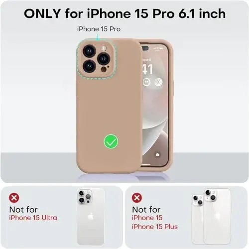 Vooii Compatible with iPhone 15 Pro Case, Upgrade Liquid Silicone, [Enhanced Camera Protection] [Soft Anti-Scratch Microfiber Lining] Shockproof Phone Case iPhone 15 Pro 6.1 inch - Light Brown - 5