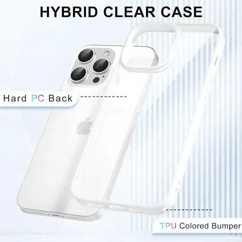 LoeoeL for iPhone 15 Pro Case Clear, Transparent Hybrid 15 Pro Phone Case [Hard Plastic & Soft Silicone Bumper] Acrylic Non Yellowing Thin Slim Protective Cover for Women, White - 3