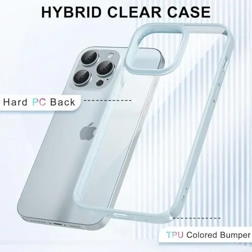 iPhone 15 Pro Kılıfı Şeffaf LoeoeL, Şeffaf Hibrit 15 Pro Telefon Kılıfı [Sert Plastik ve Yumuşak Silikon Tampon] Akrilik Sararmayan İnce Koruyucu Kapak Kadınlar için, Açık Mavi - 3
