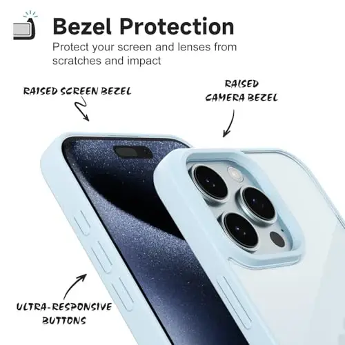iPhone 15 Pro Kılıfı Şeffaf LoeoeL, Şeffaf Hibrit 15 Pro Telefon Kılıfı [Sert Plastik ve Yumuşak Silikon Tampon] Akrilik Sararmayan İnce Koruyucu Kapak Kadınlar için, Açık Mavi - 4