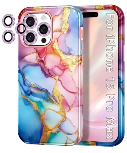 Btscase for iPhone 15 Pro Max Case 6.7 inch (2023), Marble Pattern 3 in 1 Heavy Duty Full Body Shockproof Hard PC+Soft Silicone Drop Protective Women Girls Cover for iPhone 15 Pro Max, Pink Marble 