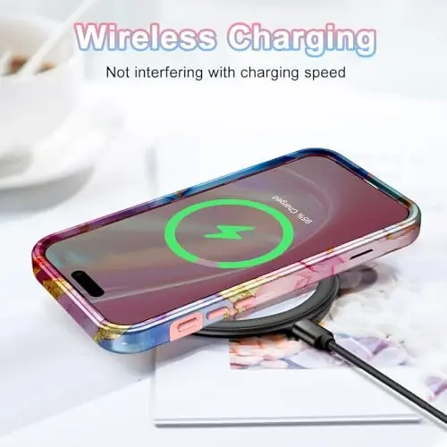 Btscase for iPhone 15 Pro Max Case 6.7 inch (2023), Marble Pattern 3 in 1 Heavy Duty Full Body Shockproof Hard PC+Soft Silicone Drop Protective Women Girls Cover for iPhone 15 Pro Max, Pink Marble - 7