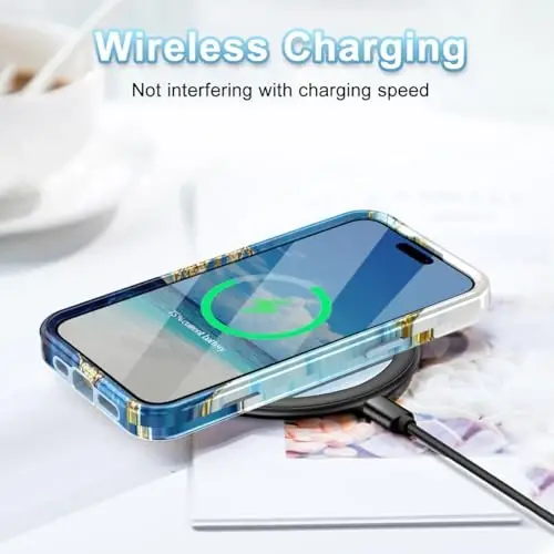 Btscase for iPhone 15 Pro Max Case 6.7 inch (2023), Marble Pattern 3 in 1 Heavy Duty Full Body Shockproof Hard PC+Soft Silicone Drop Protective Women Girls Cover for iPhone 15 Pro Max, Blue/Purple - 7