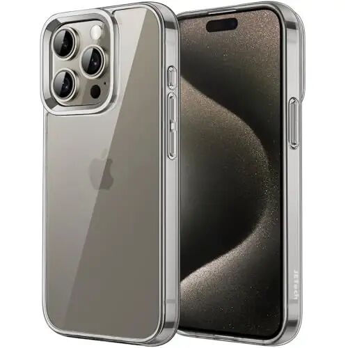 iPhone 15 Pro Max 6.7-Inch uchun JETech g‘ilofi, sarg‘aymaydigan zarbaga chidamli telefon bamperi qopqog‘i, tirnalishga qarshi tiniq orqa tomon (Tabiiy Titan) - 1