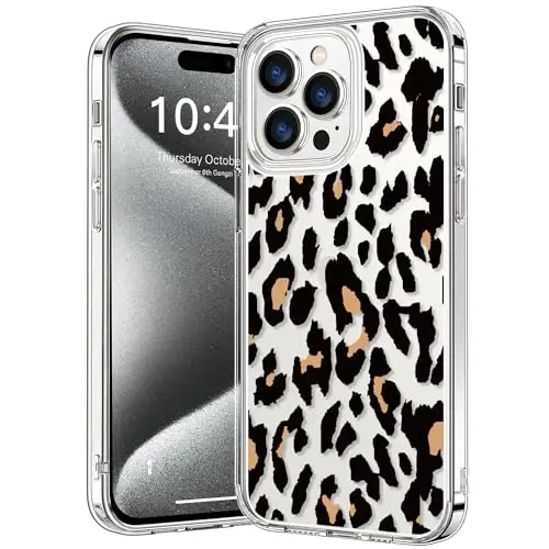 iPhone 15 Pro Max bilan mos keladigan g'ilof, kristalli akril tiniq, qizlar ayollar uchun zamonaviy naqsh dizaynlari bilan, ingichka zarbaga chidamli himoya telefon qopqog'i 6,7 dyuym, Cheetah Leopard Print 