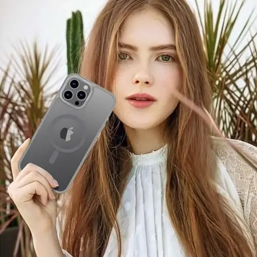 iPhone 15 Pro Max için Anuck Kılıfı MagSafe ile Uyumlu Manyetik Telefon Kılıfı, Yumuşak TPU Tampon Sert Yarı Saydam Mat Arka İnce Darbeye Dayanıklı Koruyucu Kapak Erkek Kadın Kız Çocuk - Gri 