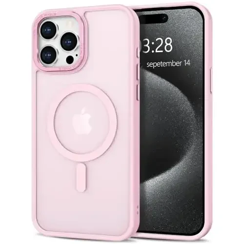 Anuck Case for iPhone 15 Pro Max Case Magnetic Phone Case Compatible with MagSafe, Soft TPU Bumper Hard Translucent Matte Back Slim Fit Shockproof Protective Cover for Men Women Girls - Tender Pink - ANUCK