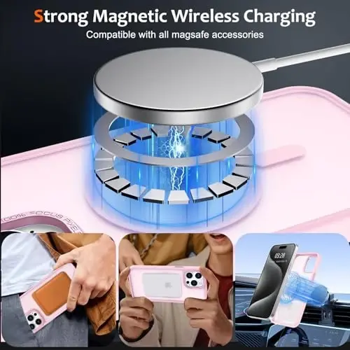 Anuck Case for iPhone 15 Pro Max Case Magnetic Phone Case Compatible with MagSafe, Soft TPU Bumper Hard Translucent Matte Back Slim Fit Shockproof Protective Cover for Men Women Girls - Tender Pink - ANUCK (1)