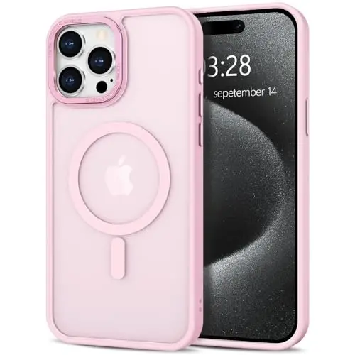 Anuck Case for iPhone 15 Pro Max Case Magnetic Phone Case Compatible with MagSafe, Soft TPU Bumper Hard Translucent Matte Back Slim Fit Shockproof Protective Cover for Men Women Girls - Tender Pink - 1