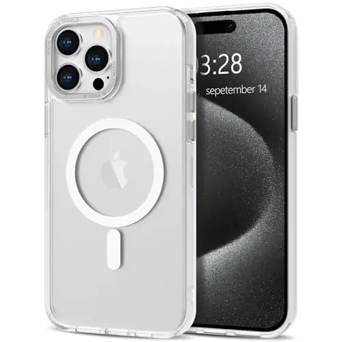 Anuck Case for iPhone 15 Pro Max Case Magnetic Phone Case Compatible with MagSafe, Soft TPU Bumper Hard Translucent Matte Back Slim Fit Shockproof Protective Cover for Men Women Girls - White - 1