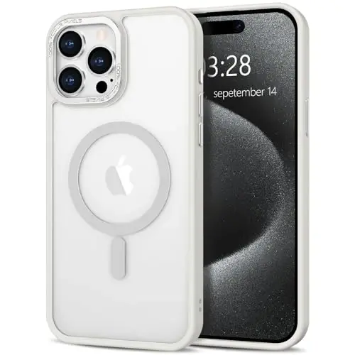Anuck Case for iPhone 15 Pro Max Case Magnetic Phone Case Compatible with MagSafe, Soft TPU Bumper Hard Translucent Matte Back Slim Fit Shockproof Protective Cover for Men Women Girls - Cream White - ANUCK