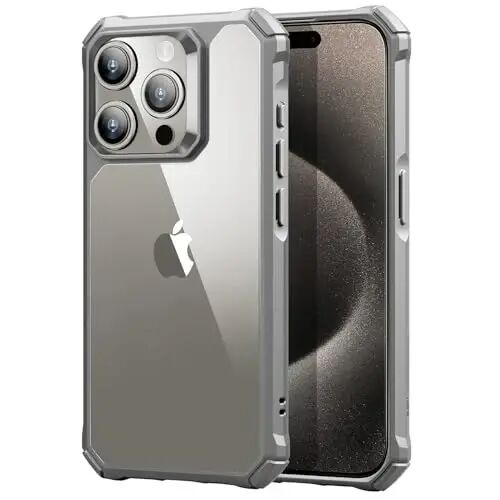 ESR for iPhone 15 Pro Max Case, Military-Grade Protection with Shock-Absorbing Corners, Scratch-Resistant and Anti-Yellowing Acrylic Back, Slim Protective Phone Case, Air-Armor Series, Clear Grey 