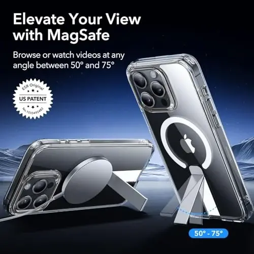 ESR for iPhone 15 Pro Max Case with Kickstand, Military-Grade Shockproof Protection, Magnetic Fully Adjustable Flickstand Phone Case, Compatible with MagSafe Accessories, Boost Series, Clear - 2