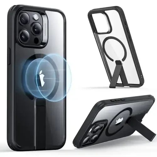 ESR for iPhone 15 Pro Max Case with Kickstand, Military-Grade Shockproof Protection, Magnetic Fully Adjustable Flickstand Phone Case, Compatible with MagSafe Accessories, Boost Series, Clear Black - ESR