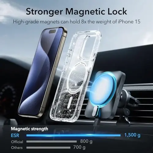 ESR for iPhone 15 Pro Max Case Set, 1 Tempered-Glass Screen Protector, 1 Set of Lens Protectors, Military-Grade Protection, Yellowing and Scratch Resistant MagSafe Case, Classic Series, Clear Shimmer - 3