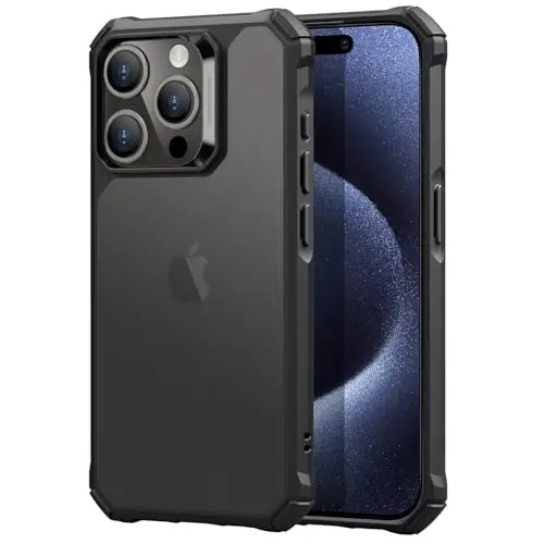 ESR for iPhone 15 Pro Max Case, Military-Grade Protection with Shock-Absorbing Corners, Scratch-Resistant and Anti-Yellowing Acrylic Back, Slim Protective Phone Case, Air-Armor Series, Frosted Black - 1