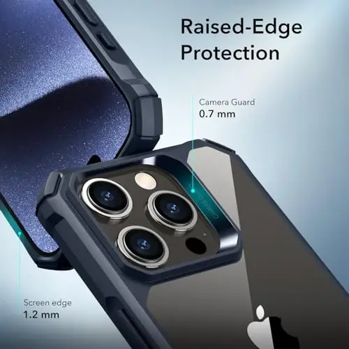 ESR for iPhone 15 Pro Max Case, Military-Grade Protection with Shock-Absorbing Corners, Scratch-Resistant and Anti-Yellowing Acrylic Back, Slim Protective Phone Case, Air-Armor Series, Clear Dark Blue - 4