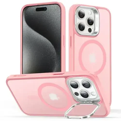 ESR for iPhone 15 Pro Max Case, Compatible with MagSafe, Military-Grade Protective Case, Built-in Stash Stand Phone Case, Scratch-Resistant Back Cover, Classic Series,Frosted Pink - ESR
