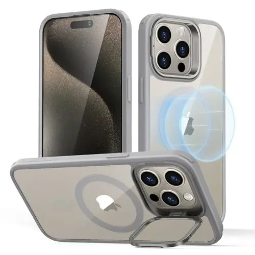 ESR for iPhone 15 Pro Max Case, Compatible with MagSafe, Military-Grade Protective Case, Built-in Stash Stand Phone Case, Scratch-Resistant Back Cover, Classic Series,Clear Grey - 1