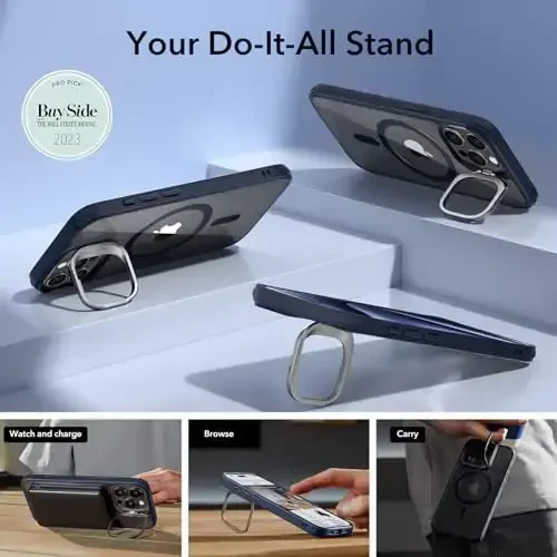 ESR for iPhone 15 Pro Max Case, Compatible with MagSafe, Military-Grade Protective Case, Built-in Stash Stand Phone Case, Scratch-Resistant Back Cover, Classic Series,Clear Dark Blue - 6