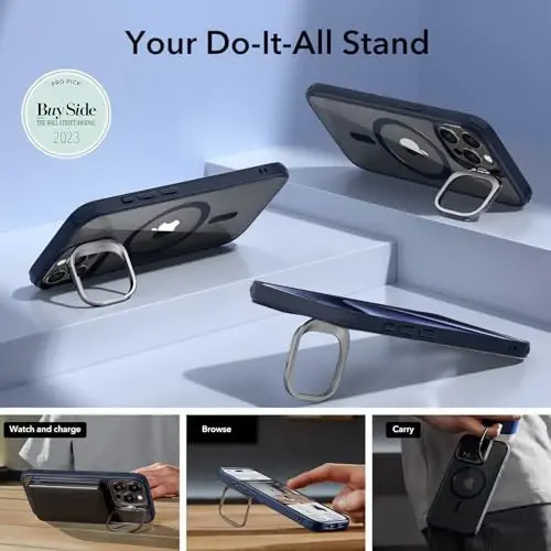 ESR for iPhone 15 Pro Max Case, Compatible with MagSafe, Military-Grade Protective Case, Built-in Stash Stand Phone Case, Scratch-Resistant Back Cover, Classic Series,Clear Dark Blue - 6