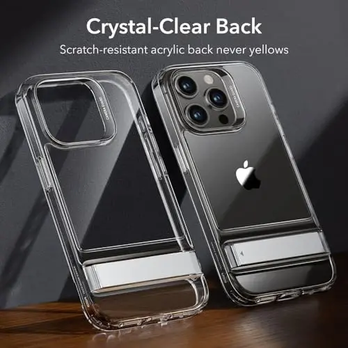 ESR for iPhone 15 Pro Max Case, Metal Kickstand Case, 3 Stand Modes, Military-Grade Drop Protection, Supports Wireless Charging, Slim Back Cover with Patented Kickstand, Boost Series, Clear - 2