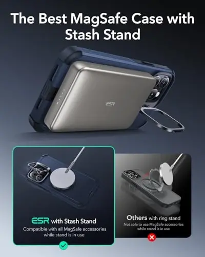 ESR for iPhone 15 Pro Max Case with Stand, 23 ft Military-Grade Drop Protection, Heavy Duty Magnetic Phone Case, Compatible with MagSafe Accessories, Cyber Series, Blue - 4