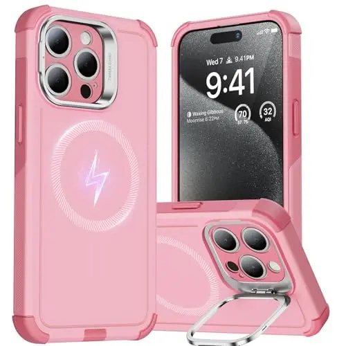 ESR for iPhone 15 Pro Max Case with Stand, 23 ft Military-Grade Drop Protection, Heavy Duty Magnetic Phone Case, Compatible with MagSafe Accessories, Cyber Series, Pink - 1