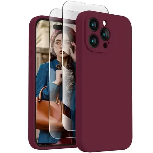 FireNova Designed for iPhone 15 Pro Max Case, Silicone Upgraded [Camera Protection] Phone Case with [2 Screen Protectors], Soft Anti-Scratch Microfiber Lining Inside, 6.7 inch, Plum 