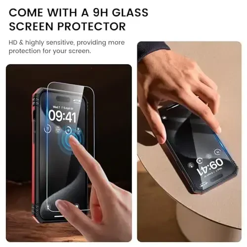 Goton for iPhone 15 Pro Max Case with Screen Protector - Slide Camera Cover Protective Phone Case with Ring Stand, Heavy Duty Shockproof Rugged Bumper for iPhone 15 Promax Accessories Red - 6