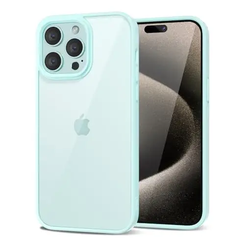 LoeoeL for iPhone 15 Pro Max Case Clear, Transparent Hybrid 15 Pro Max Phone Case [Hard Plastic & Soft Silicone Bumper] Acrylic Non Yellowing Thin Slim Protective Cover for Women, Teal - 1