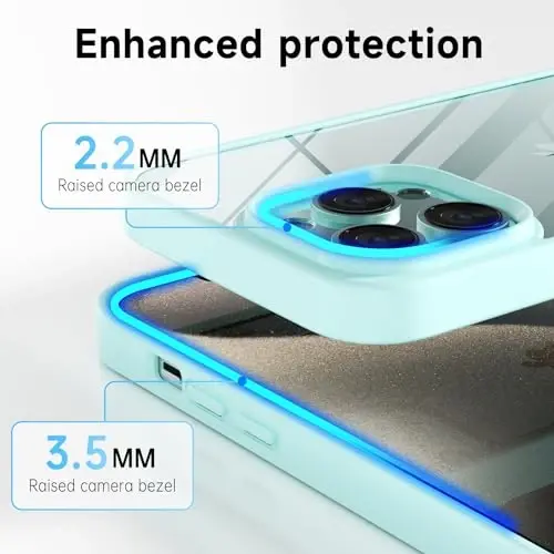 LoeoeL for iPhone 15 Pro Max Case Clear, Transparent Hybrid 15 Pro Max Phone Case [Hard Plastic & Soft Silicone Bumper] Acrylic Non Yellowing Thin Slim Protective Cover for Women, Teal - 5