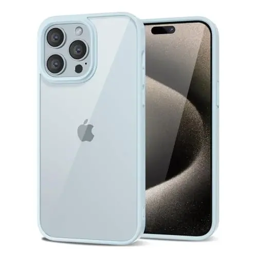 LoeoeL for iPhone 15 Pro Max Case Clear, Transparent Hybrid 15 Pro Max Phone Case [Hard Plastic & Soft Silicone Bumper] Acrylic Non Yellowing Thin Slim Protective Cover for Women, Light Blue 