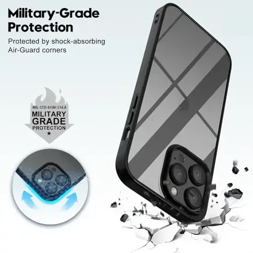 LoeoeL for iPhone 15 Pro Max Case Clear, Transparent Hybrid 15 Pro Max Phone Case [Hard Plastic & Soft Silicone Bumper] Acrylic Non Yellowing Thin Slim Protective Cover for Women, Black - 7