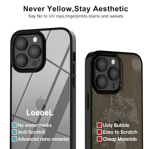 LoeoeL for iPhone 15 Pro Max Case Clear, Transparent Hybrid 15 Pro Max Phone Case [Hard Plastic & Soft Silicone Bumper] Acrylic Non Yellowing Thin Slim Protective Cover for Women, Black - 5