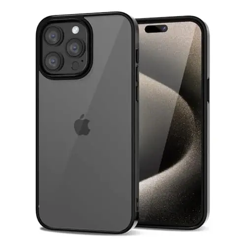 LoeoeL for iPhone 15 Pro Max Case Clear, Transparent Hybrid 15 Pro Max Phone Case [Hard Plastic & Soft Silicone Bumper] Acrylic Non Yellowing Thin Slim Protective Cover for Women, Black 
