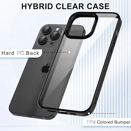 iPhone 15 Pro Max için LoeoeL Kılıfı Şeffaf, Transparan Hibrit 15 Pro Max Telefon Kılıfı [Sert Plastik & Yumuşak Silikon Tampon] Akrilik Sararmayan İnce Koruyucu Kapak Kadınlar için, Siyah - 3