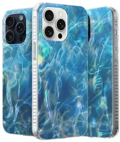 LONLI Hue Case for iPhone 15 Pro Max - [360° Shock-Absorbent Bumper] - [Cute and Unique Phone Cover for Girls and Women] - Ocean Wave 