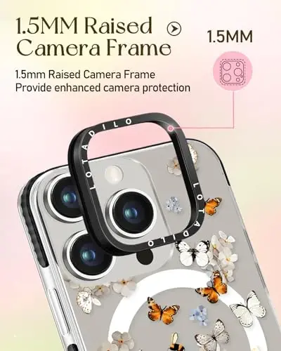Lotadilo for iPhone 15 Pro Max Case for Women - Cute Kawaii Design Girls Compatible with Magsafe Magnetic Ring Holder Stand Butterfly Flower Phone Covers Aesthetic Girly TPU Funda for 15 Pro Max - 3