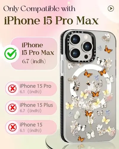 iPhone 15 Pro Max için Lotadilo Kadın Kılıfı - Magsafe Manyetik Halka Tutucu Stand Kelebek Çiçek Telefon Kapakları Estetik Kız TPU Funda ile Uyumlu Sevimli Kawaii Tasarım Kızlar için 15 Pro Max - 2