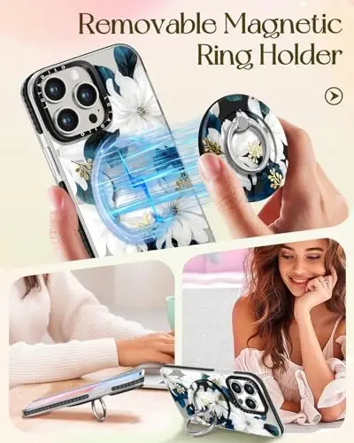 iPhone 15 Pro Max için Lotadilo Kadın Kılıfı - Magsafe Manyetik Halka Tutucu Standı ile Uyumlu Sevimli Kawaii Tasarımlı Kızlar Mavi Çiçek Telefon Kapakları Estetik Kız TPU Funda 15 Pro Max için - 4