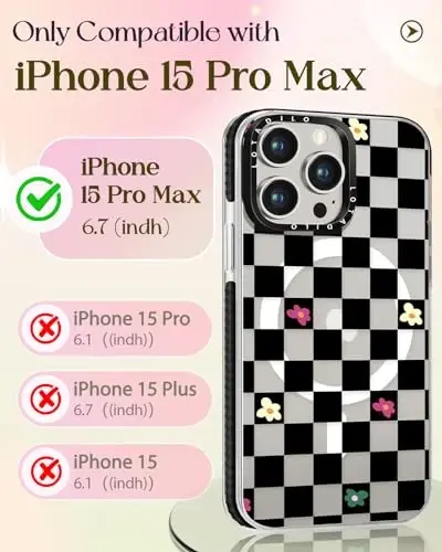 Lotadilo for iPhone 15 Pro Max Case for Women - Cute Kawaii Design Girls Compatible with Magsafe Magnetic Ring Holder Stand Black Flower Phone Covers Aesthetic Girly TPU Funda for 15 Pro Max - 2