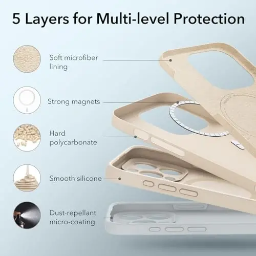 ESR for iPhone 15 Pro Max Case with MagSafe, Supports Magnetic Charging, Slim Liquid Silicone Case, Shock Absorbing, Screen and Camera Protection, Cloud Series, Light Tan - 5