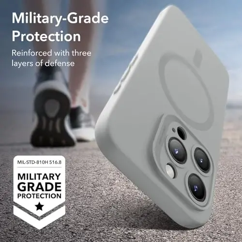 ESR for iPhone 15 Pro Max Case with MagSafe, Supports Magnetic Charging, Slim Liquid Silicone Case, Shock Absorbing, Screen and Camera Protection, Cloud Series, Grey - 4