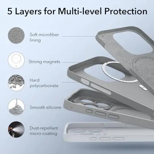 ESR for iPhone 15 Pro Max Case with MagSafe, Supports Magnetic Charging, Slim Liquid Silicone Case, Shock Absorbing, Screen and Camera Protection, Cloud Series, Grey - 5