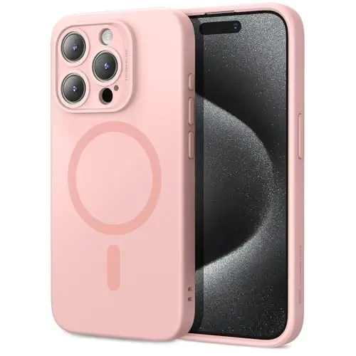 ESR for iPhone 15 Pro Max Case with MagSafe, Supports Magnetic Charging, Slim Liquid Silicone Case, Shock Absorbing, Screen and Camera Protection, Cloud Series, Pink - 1