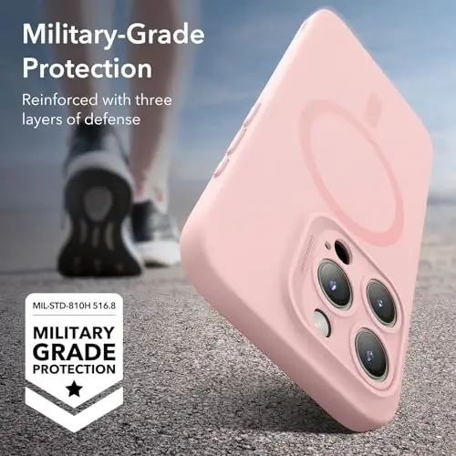 ESR for iPhone 15 Pro Max Case with MagSafe, Supports Magnetic Charging, Slim Liquid Silicone Case, Shock Absorbing, Screen and Camera Protection, Cloud Series, Pink - 4