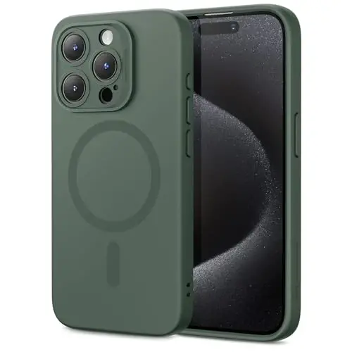 ESR for iPhone 15 Pro Max Case with MagSafe, Supports Magnetic Charging, Slim Liquid Silicone Case, Shock Absorbing, Screen and Camera Protection, Cloud Series, Green - 1