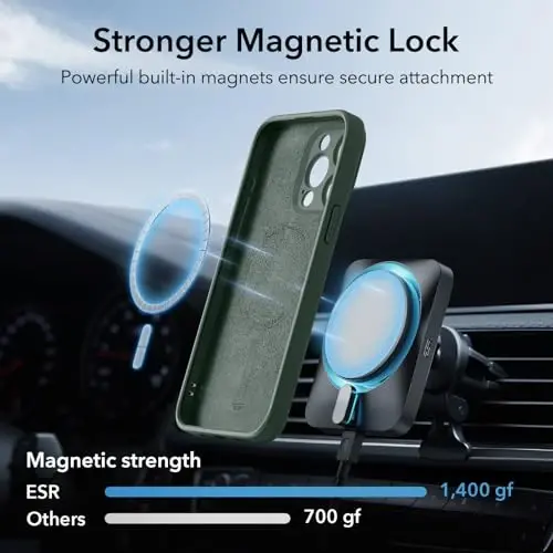 ESR for iPhone 15 Pro Max Case with MagSafe, Supports Magnetic Charging, Slim Liquid Silicone Case, Shock Absorbing, Screen and Camera Protection, Cloud Series, Green - 3